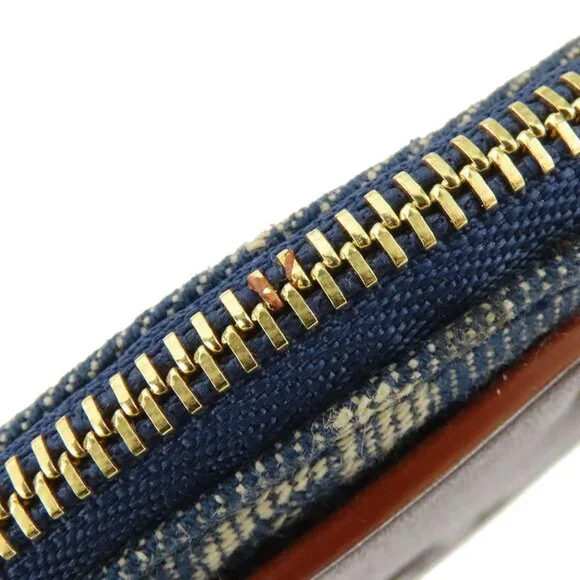Celine Coin Case Macadam Denim Leather Blue Brown Gold Hardware Key Ring Small - Picture 6 of 9